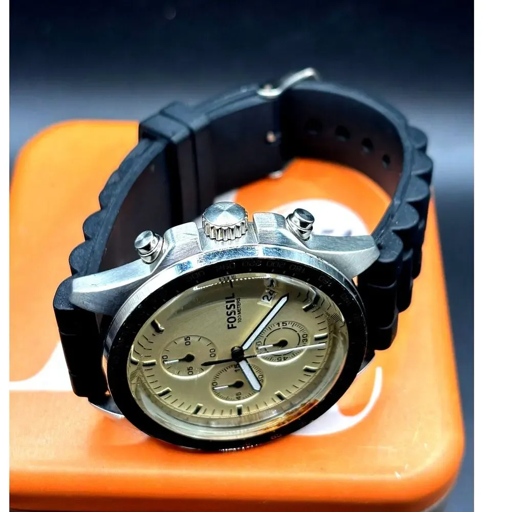 Fossil Sport 54 CH3023 Chronograph Beige Dial Black Strap 44mm Watch